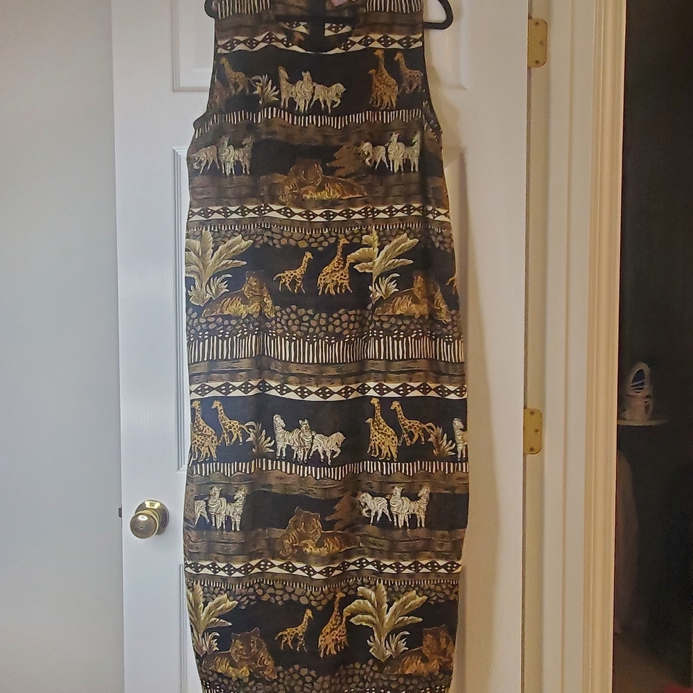 Globally Inspired, Size XL Rayon animal print, shear sheath maxi dress